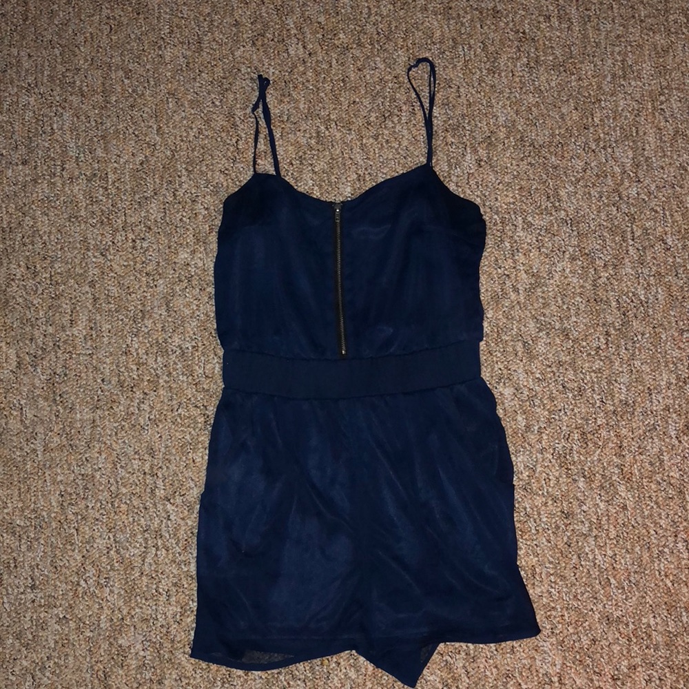 Navy blue front zip romper!!